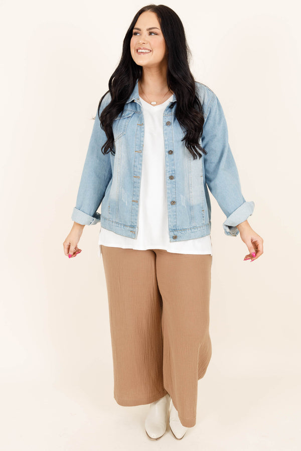 Chic Soul plus size clothing, tan colored flowy paperbag style pants