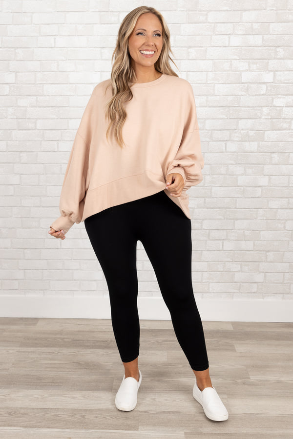 Chic Soul plus size clothing, dusty blush comfy pullover with bubble sleeves