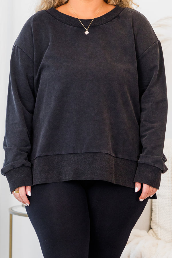 Chic Soul plus size clothing, long-sleeve black crewneck pullover 