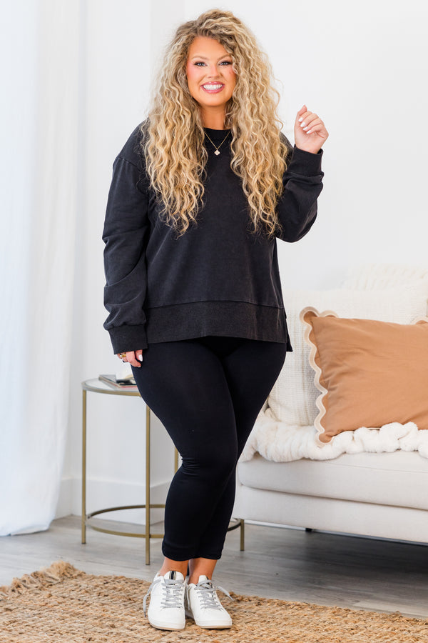 Chic Soul plus size clothing, long-sleeve black crewneck pullover 