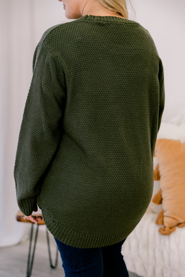 Chic Soul plus size clothing, dark green long sleeve sweater 