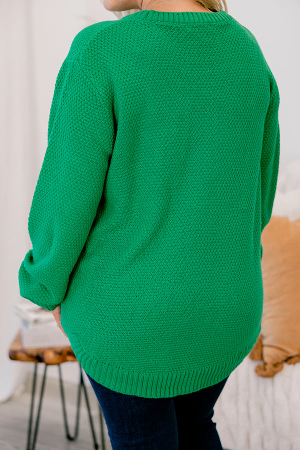 Chic Soul plus size clothing, kelly green long sleeve knit sweater