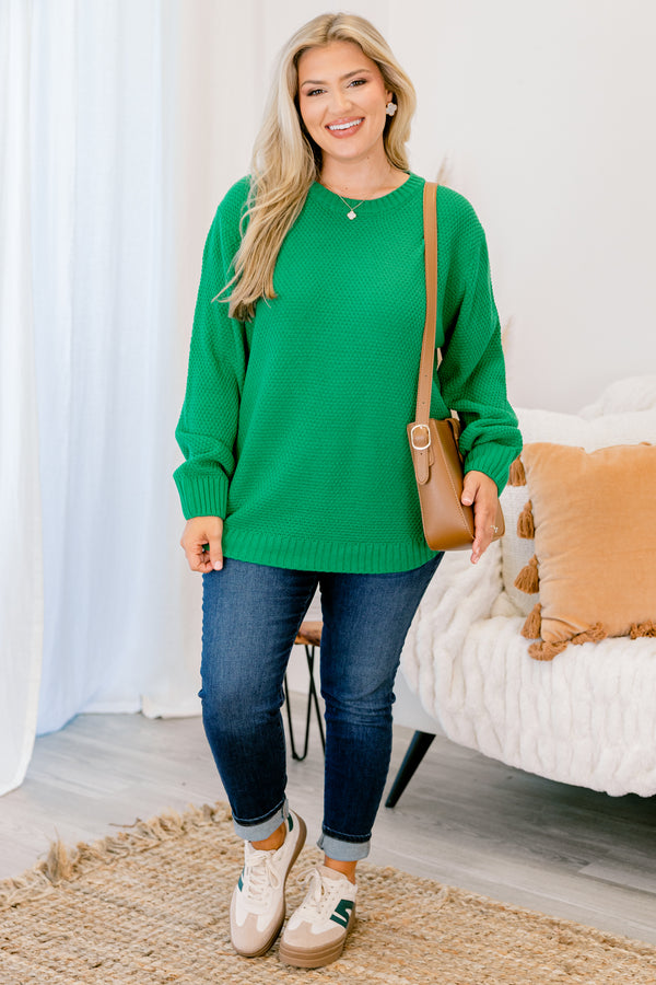 Chic Soul plus size clothing, kelly green long sleeve knit sweater
