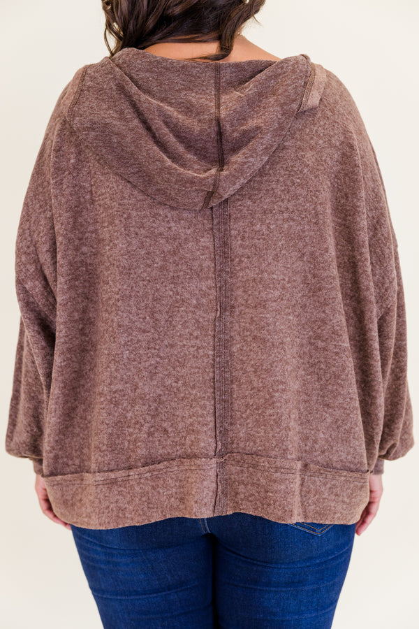 Chic Soul plus size clothing, heather beige long sleeve hoodie pullover with scoop neckline with cuff sleeves with outer stitching detail