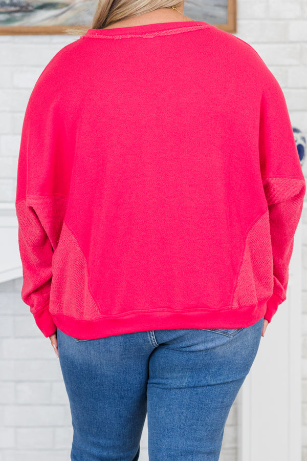 Chic Soul plus size clothing, fuchsia french terry sweater with a v neckline