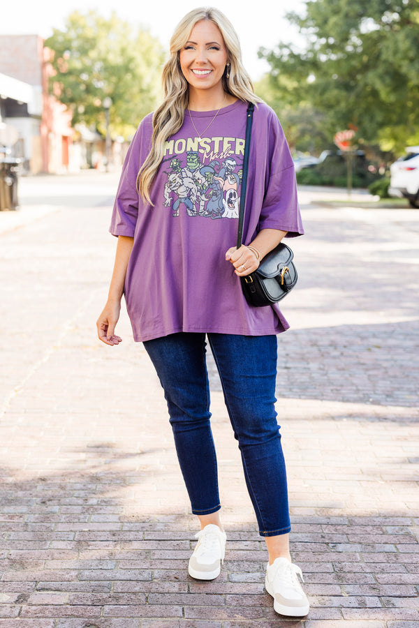 Chic Soul plus size clothing, lilac gray short sleeve boyfriend tee with round neckline and 