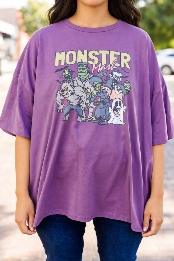 Chic Soul plus size clothing, lilac gray short sleeve boyfriend tee with round neckline and 