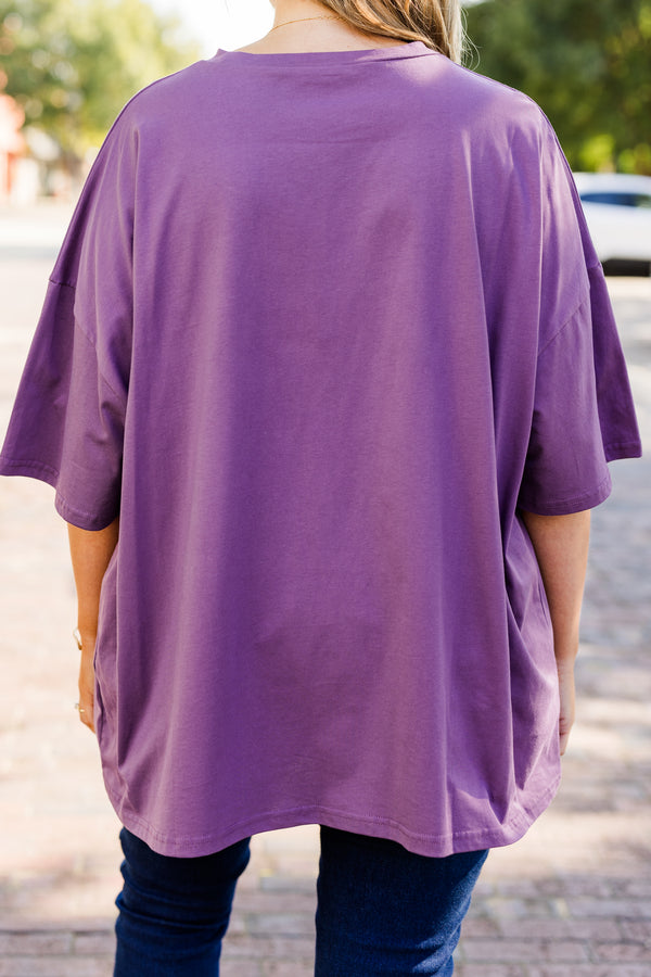 Chic Soul plus size clothing, lilac gray short sleeve boyfriend tee with round neckline and 