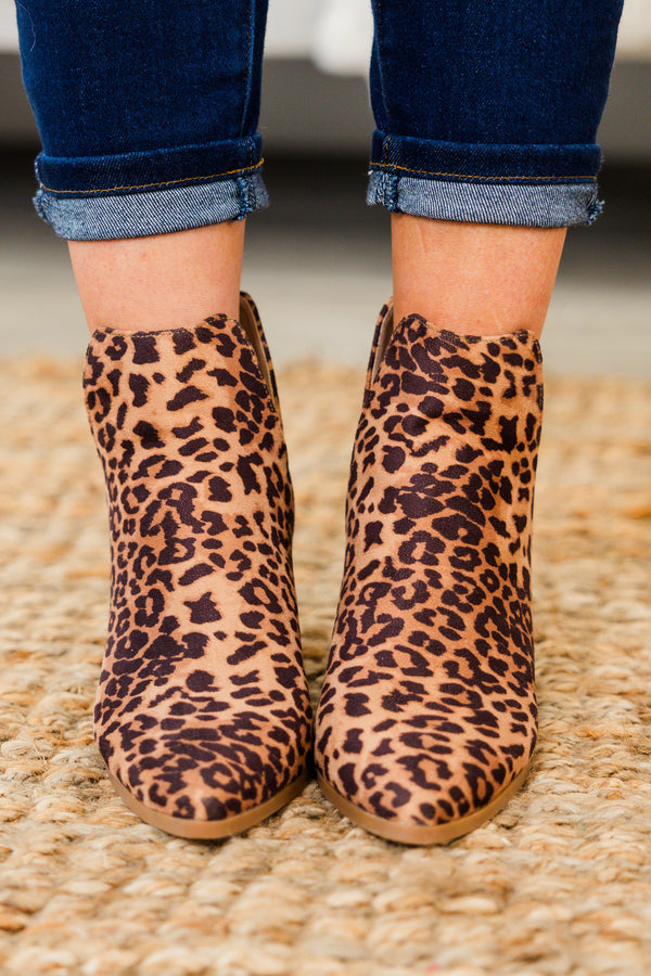 Chic Soul plus size clothing, leopard pointed toe booties with slit on sides with wood block heel