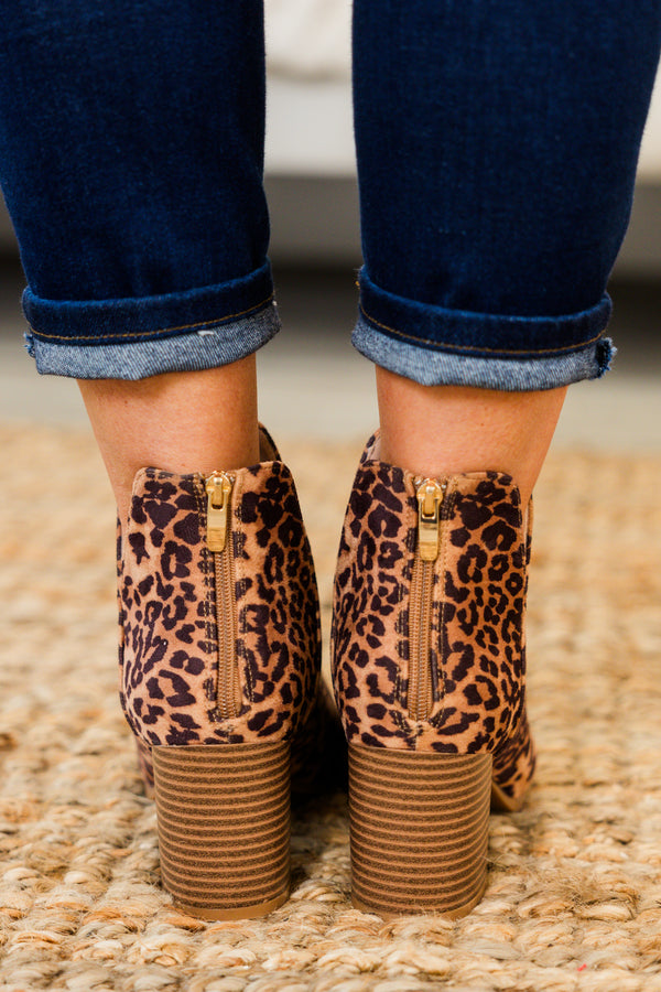 Chic Soul plus size clothing, leopard pointed toe booties with slit on sides with wood block heel