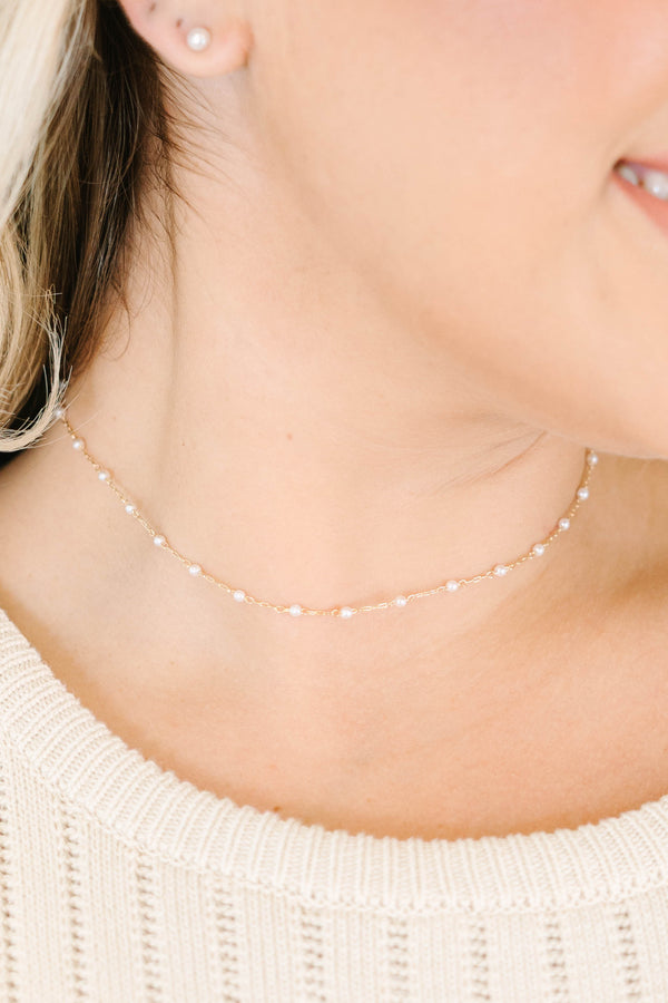 Gold station dainty pearl necklace