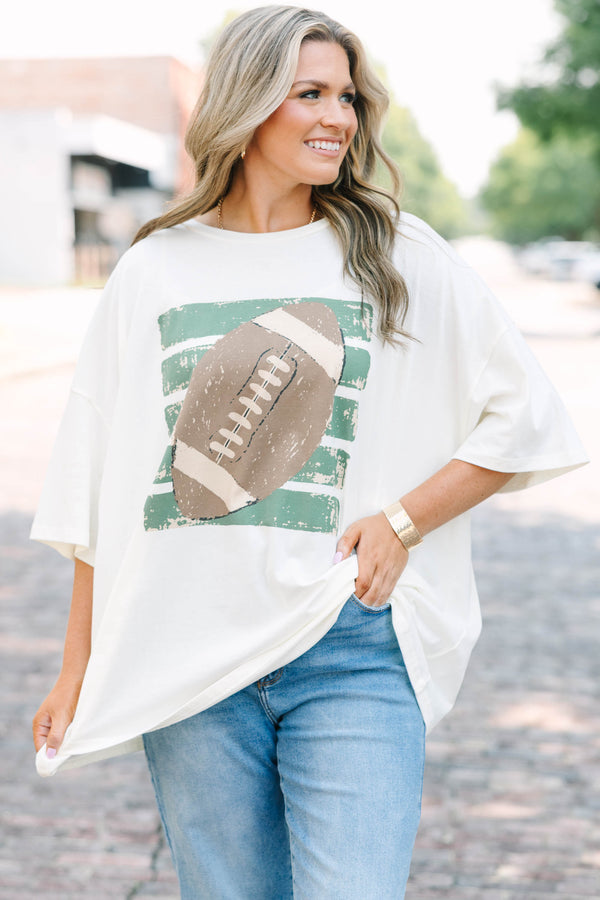 Plus Size ivory oversized boyfriend tee with a football graphic 