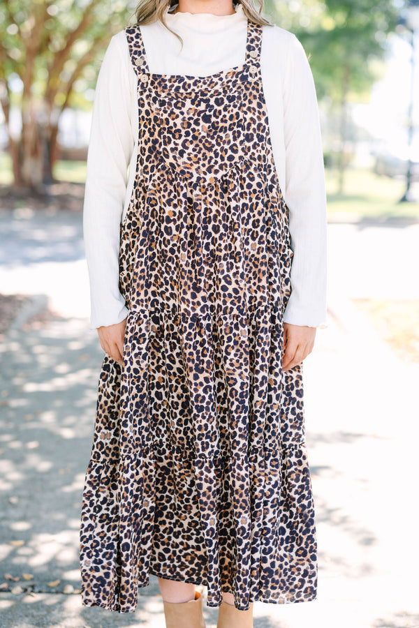 Chic Soul plus size clothing, brown sleeveless leopard maxi dress with a square neckline 