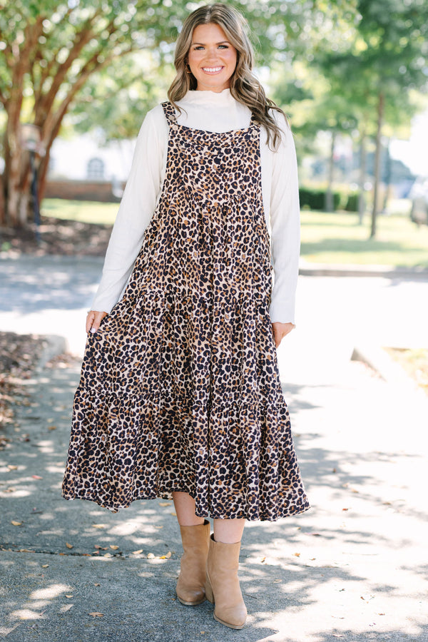 Chic Soul plus size clothing, brown sleeveless leopard maxi dress with a square neckline 