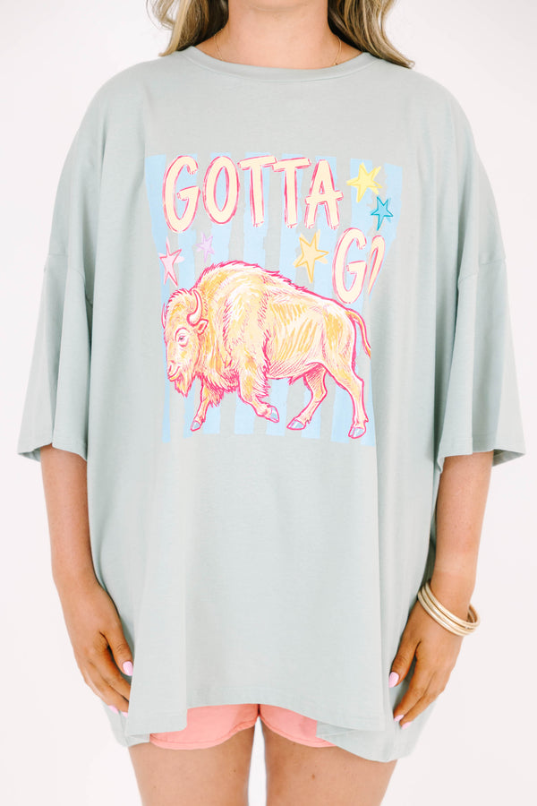 Plus Size light sage boyfriend tee with a buffalo graphic and pink athletic shorts.