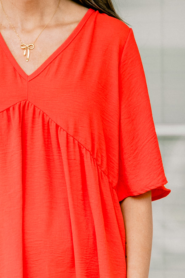 Chic Soul plus size clothing, red orange short sleeve casual short dress