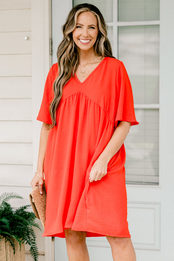 Chic Soul plus size clothing, red orange short sleeve casual short dress