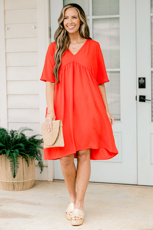 Chic Soul plus size clothing, red orange short sleeve casual short dress