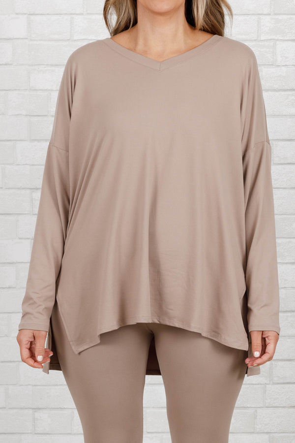 Chic Soul plus size clothing, ash mocha stretchy top and leggings lounge set