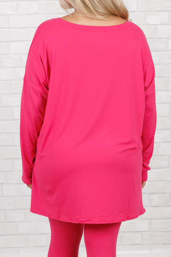 Chic Soul plus size clothing, hot pink stretchy top and leggings lounge set