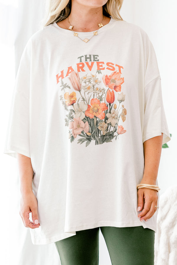 Chic Soul plus size clothing, off-white half sleeve boyfriend graphic tee with 