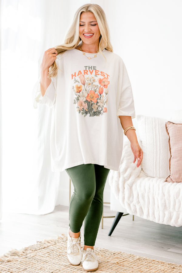 Chic Soul plus size clothing, off-white half sleeve boyfriend graphic tee with 