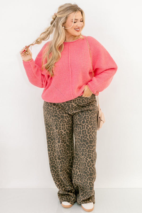 Chic Soul plus size clothing, long sleeve pink knit sweater