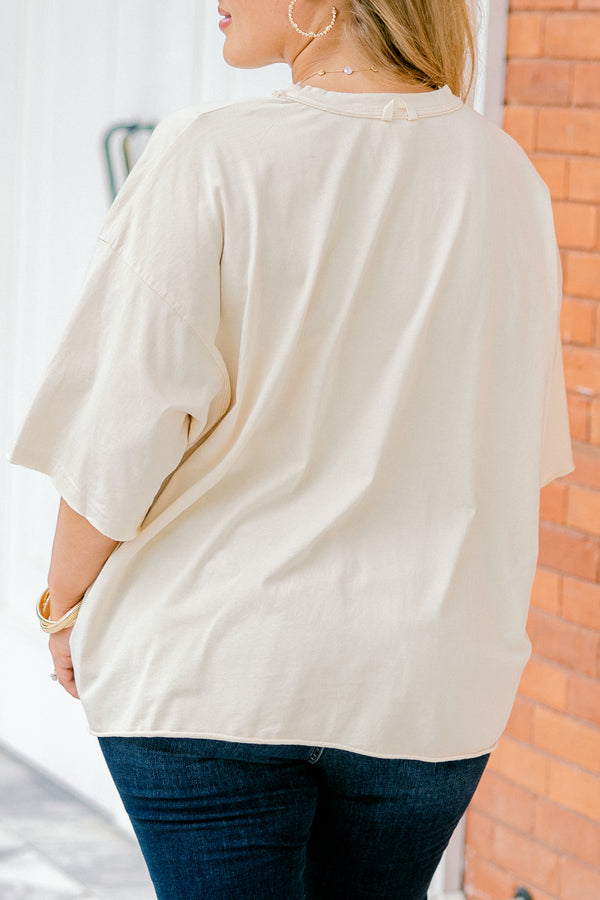 Chic Soul plus size clothing, sand colored tee with words 