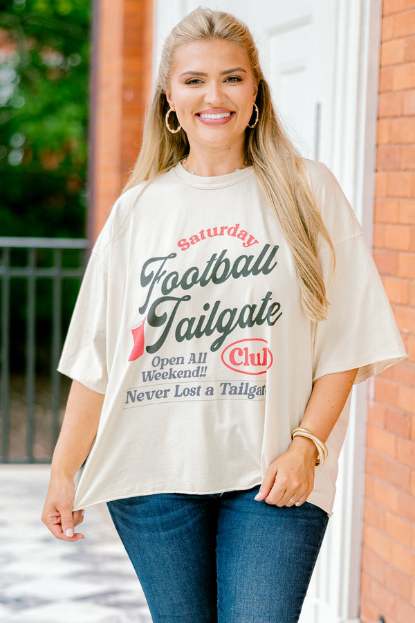 Chic Soul plus size clothing, sand colored tee with words 