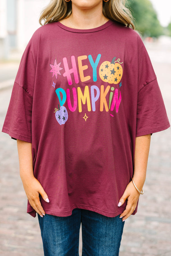 Plus Size maroon oversized boyfriend tee with colorful 