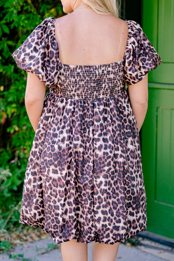 Chic Soul plus size clothing, leopard bubble dress with a square neckline and bubble sleeves 