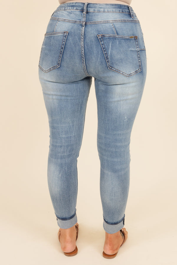 Chic Soul plus size clothing, light wash distressed skinny jeans