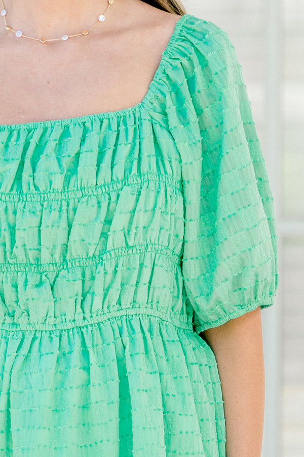 Chic Soul plus size clothing, bright emerald green short sleeve textured babydoll top