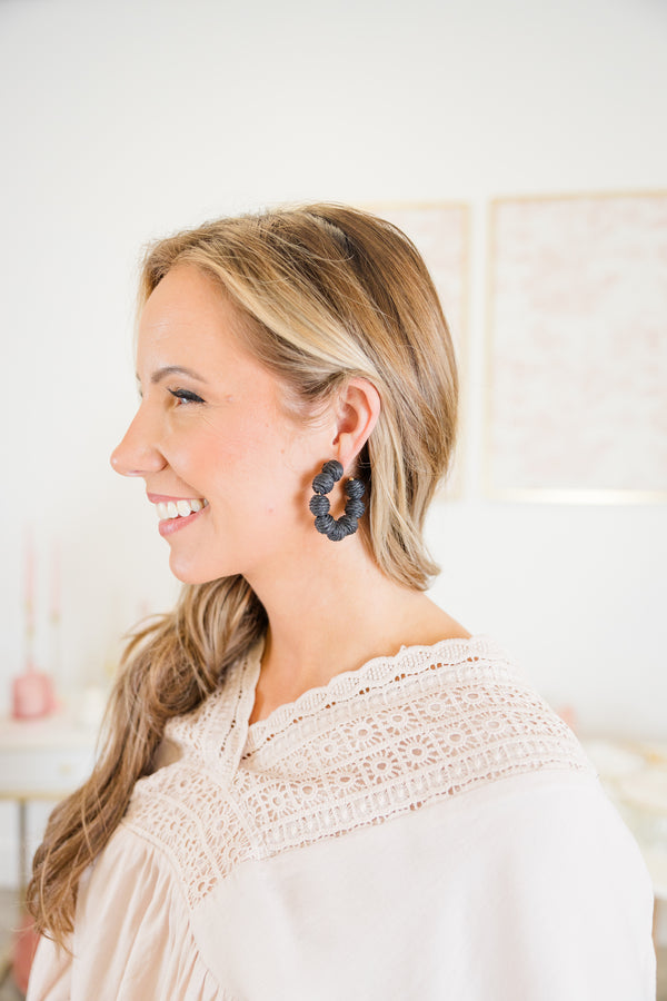 Chic Soul plus size clothing, black woven bubble hoops with gold accents