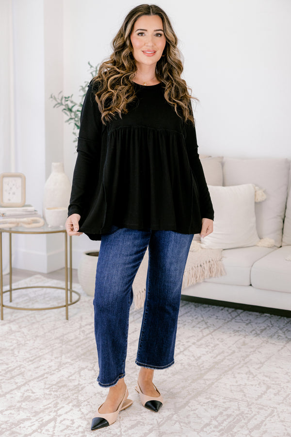 Chic soul plus size clothing, black long sleeves flowy top