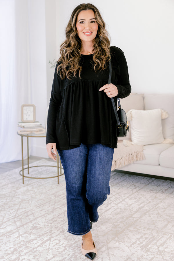 Chic soul plus size clothing, black long sleeves flowy top