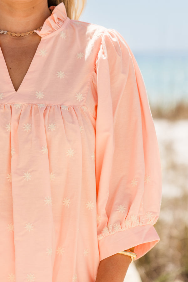 Chic Soul plus size clothing, mid sleeve pink top with embroidery 