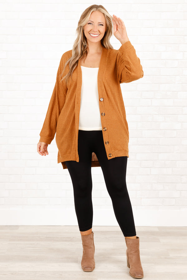 Chic Soul plus size clothing, rust colored cardigan with buttons