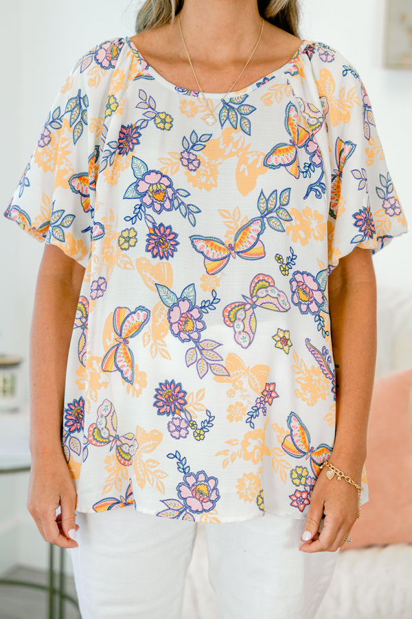 Chic Soul plus size clothing, short sleeve mango butterfly top high scoop-neckline with puffed sleeves 