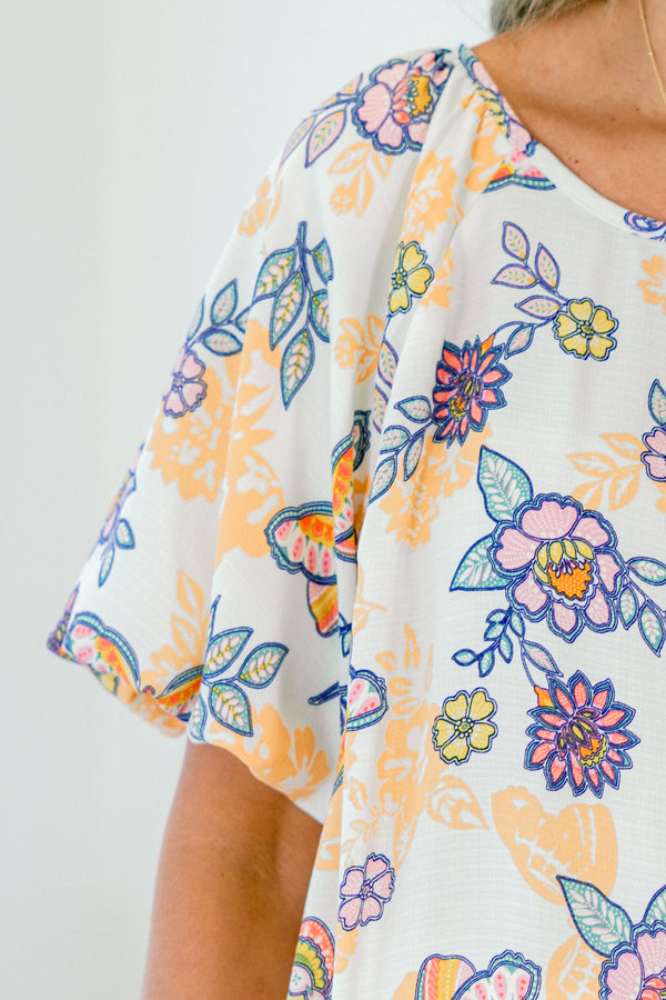 Chic Soul plus size clothing, short sleeve mango butterfly top high scoop-neckline with puffed sleeves 