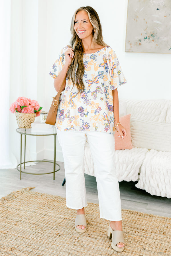 Chic Soul plus size clothing, short sleeve mango butterfly top high scoop-neckline with puffed sleeves 