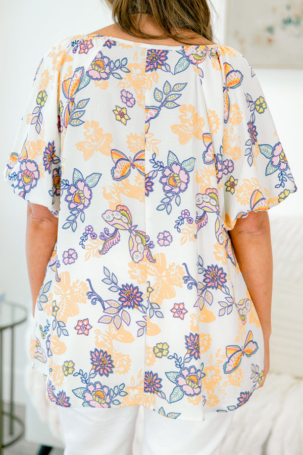Chic Soul plus size clothing, short sleeve mango butterfly top high scoop-neckline with puffed sleeves 