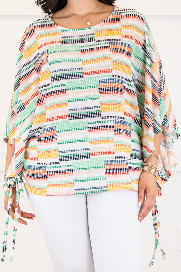 Chic Soul plus size clothing, multi colored stripe dolman sleeve top