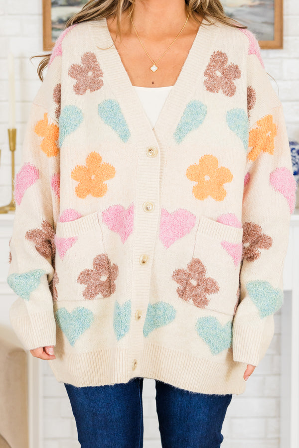 In Love With Life And You Cardigan, Beige
