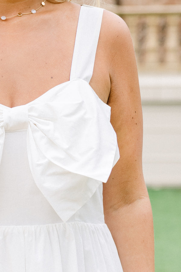 Chic Soul plus size clothing, solid white sleeveless maxi dress with bow feature at the top