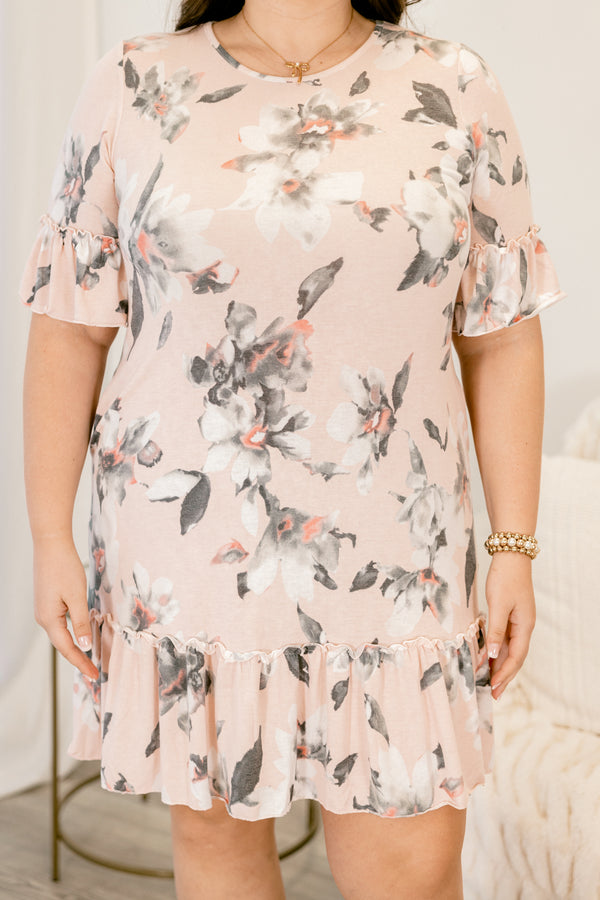 Chic Soul plus sizing clothing, floral pink short sleeve dress with drop waist