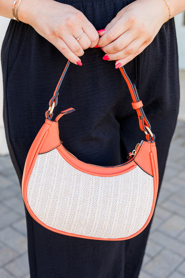 Chic Soul plus size clothing, orange rim with white body handbag