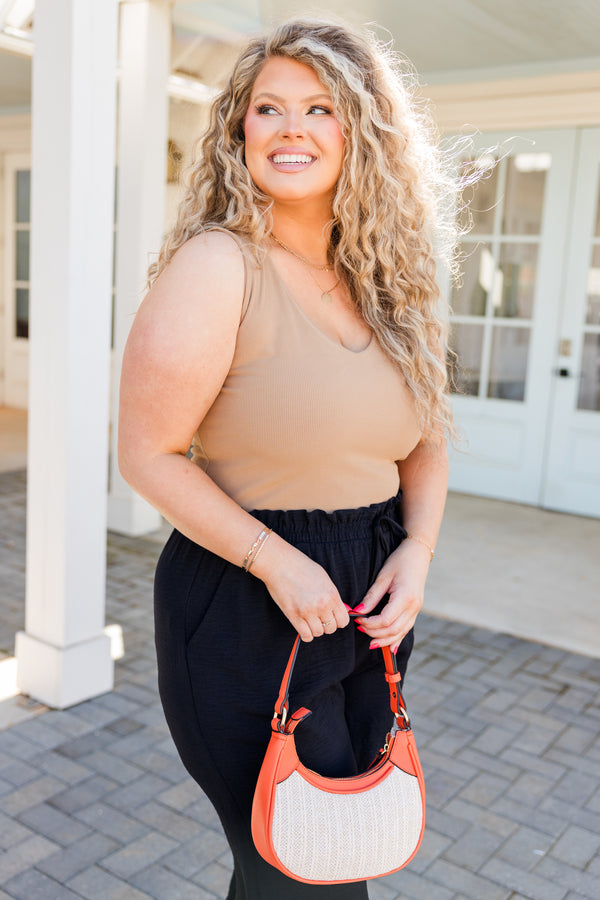 Chic Soul plus size clothing, orange rim with white body handbag