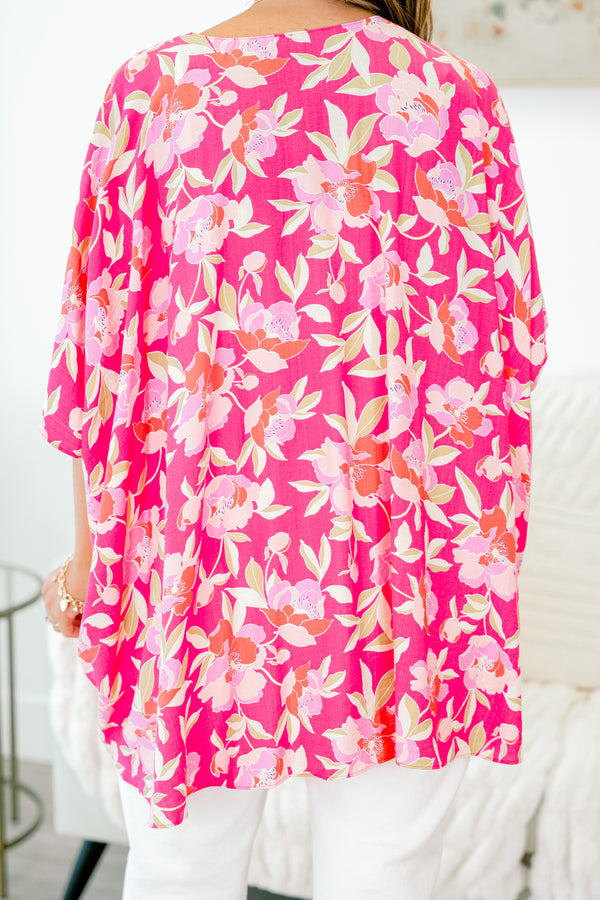 Chic Soul plus size clothing, pink floral short sleeve kimono