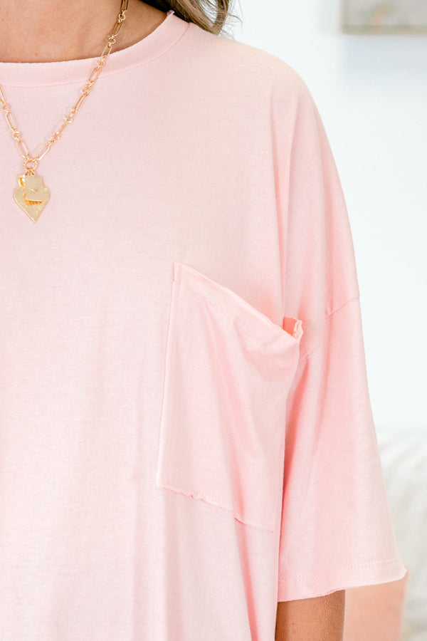 Chic Soul plus size clothing, dusty pink short sleeve baggy tshirt with chest pocket